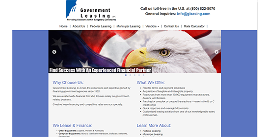 Screenshot of the Government Leasing website